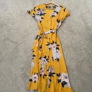 Size 2 Yellow Floral Loft Midi Dress